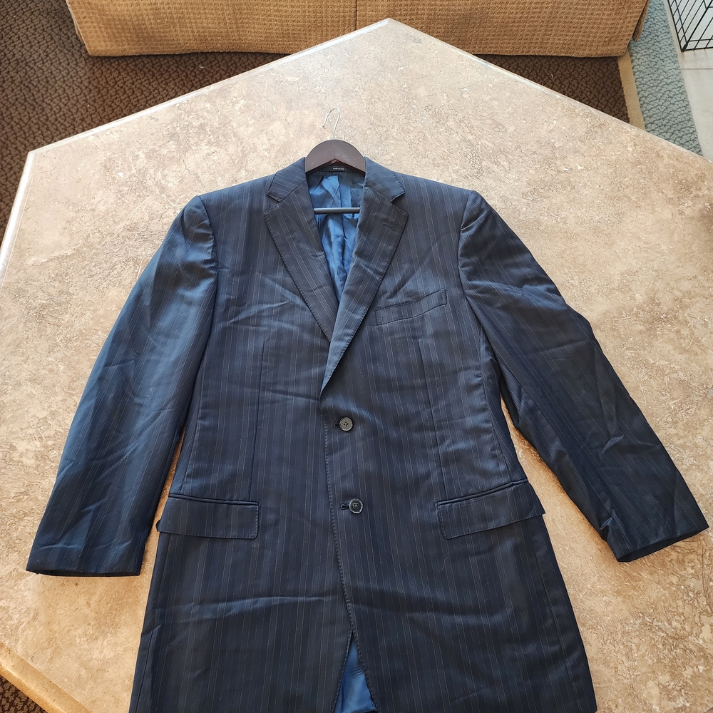 Ermenegildo Zegna Trofeo 100% Wool Navy Suit Jacket Blazer 46L Needs Pressing